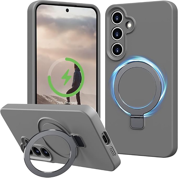 Калъф за телефон Samsung Galaxy S24, силиконов, магнитна поддръжка, военна защита, сив