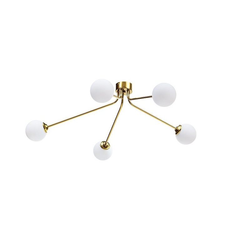 Lampa de tavan, Berella Light, Tenza 5 BL5475, metal, 5 brate, becuri G9, culoare aurie, abajururi albe, setul include: 1 lampa