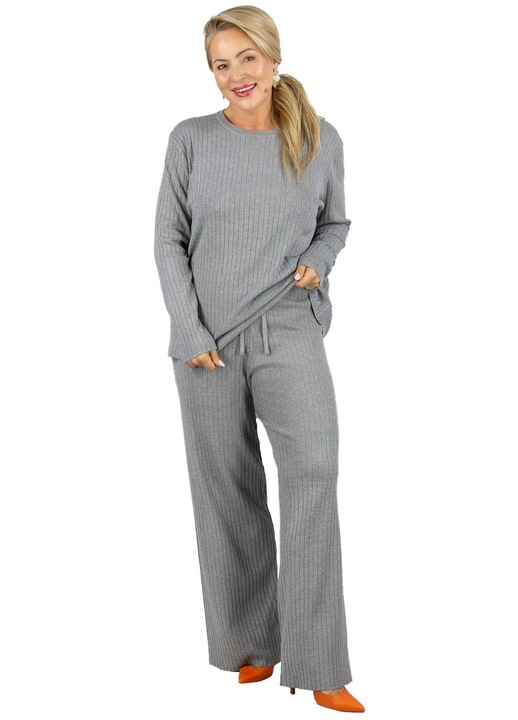 Set negru din tricot reiat, bluza cu maneca lunga si pantaloni comozi Gri– Sorella Agrafka, Gri