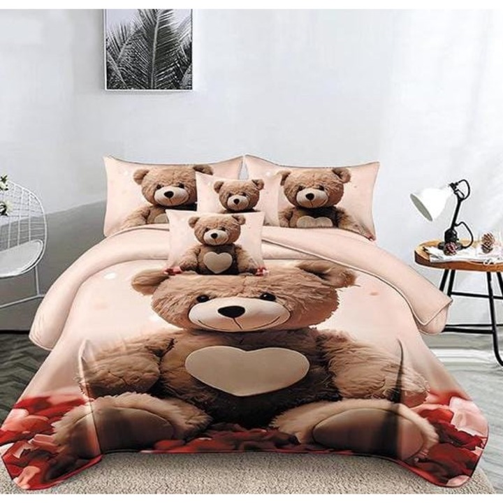 Lenjerii Premium din Bumbac Finet cu 6 Piese de cea mai buna calitate, pentru pat dublu, IMPRIMEU EXACT CA IN IMAGINE, model Teddy 7