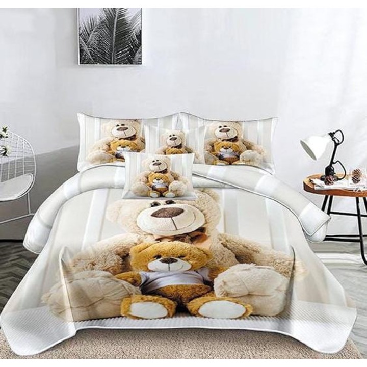 Lenjerii Premium din Bumbac Finet cu 6 Piese de cea mai buna calitate, pentru pat dublu, IMPRIMEU EXACT CA IN IMAGINE, model Teddy 9