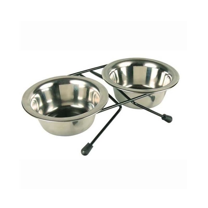 Set 2 castroane inox Mol cu suport, Baza antiaderenta, 2 x 0.75 L, Gri