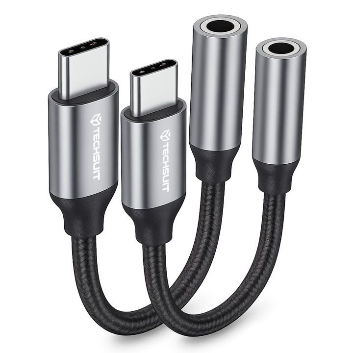 Adaptor Jack, USB-C, Plug&Play, 0.1m (set 2) - Techsuit FuseXound (AC12) - Gray