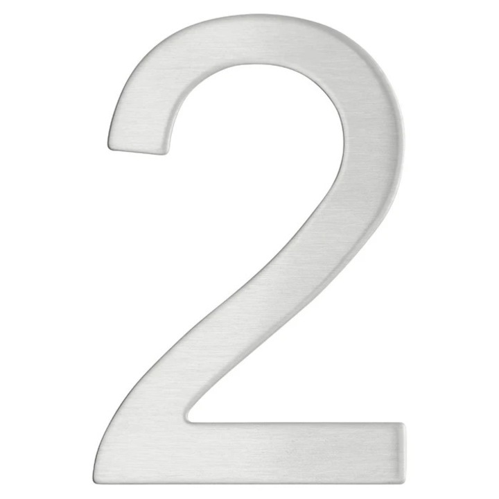 Numar 2 pentru usa / casa, inox, argintiu, interior / exterior, 7.6 x 5 cm