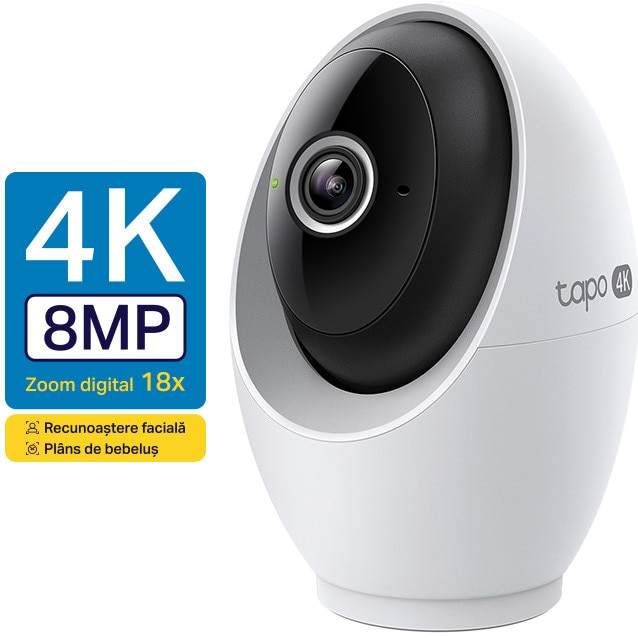 Camera de supraveghere Wireless TP-Link Tapo C260 cu Pan/Tilt 360 grade, 8MP, 4K, 3840 × 2160 px, Utilizare Baby Monitor, Night Vision, Detectare Smart AI, Two-Way Audio, ONVIF