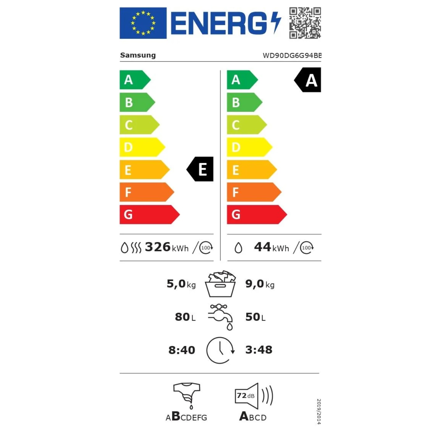 Masina de spalat cu uscator Samsung WD90DG6G94BBU2, 9/5 kg, 1.400 rpm