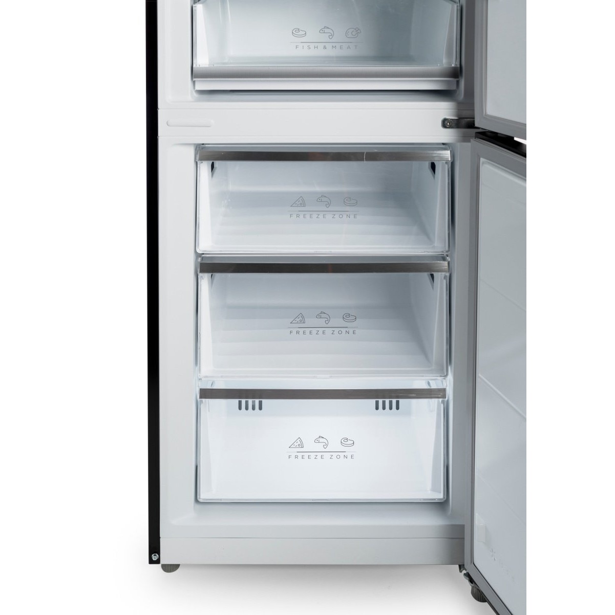 Combina frigorifica VIVAX CF-3781DNF BG, 378L, Clasa E, Total No Frost si No Frost Multi Air Flow, Termostat digital LED, Iluminare LED, Fast Freeze, Avertizare sonora, Usi reversibile, H 197cm, Sticla Neagra