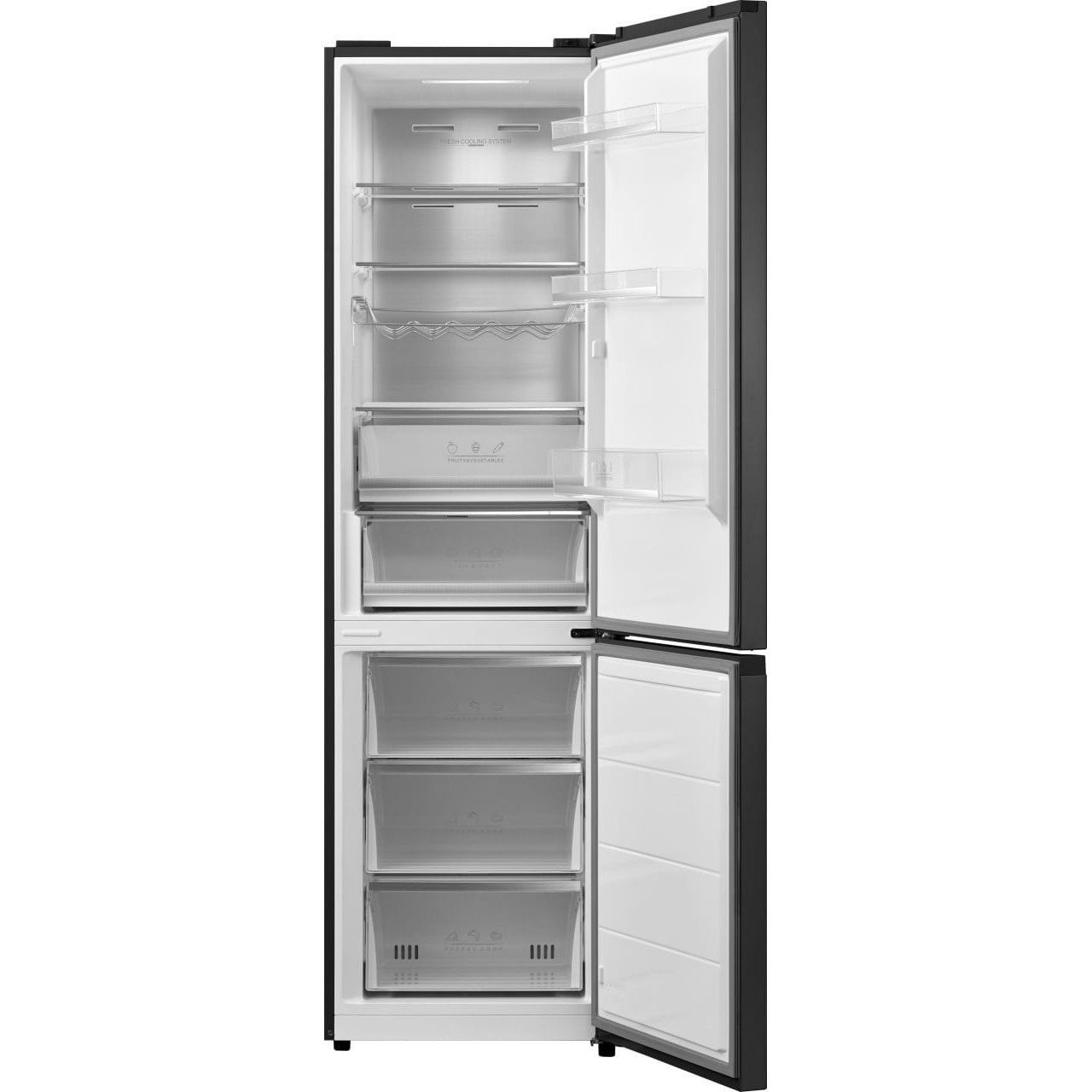 Combina frigorifica VIVAX CF-3781DNF BG, 378L, Clasa E, Total No Frost si No Frost Multi Air Flow, Termostat digital LED, Iluminare LED, Fast Freeze, Avertizare sonora, Usi reversibile, H 197cm, Sticla Neagra