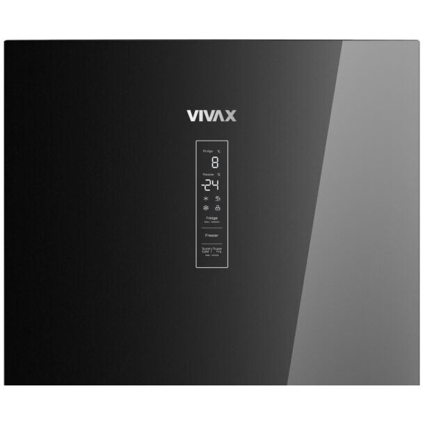 Combina frigorifica VIVAX CF-3781DNF BG, 378L, Clasa E, Total No Frost si No Frost Multi Air Flow, Termostat digital LED, Iluminare LED, Fast Freeze, Avertizare sonora, Usi reversibile, H 197cm, Sticla Neagra