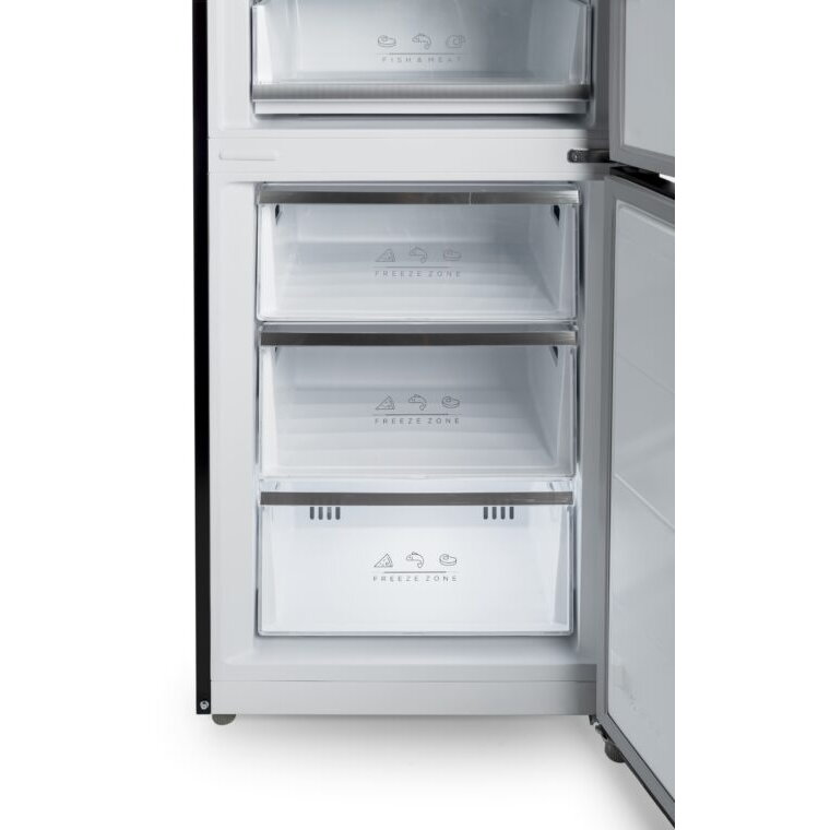 Combina frigorifica VIVAX CF-3781DNF BG, 378L, Clasa E, Total No Frost si No Frost Multi Air Flow, Termostat digital LED, Iluminare LED, Fast Freeze, Avertizare sonora, Usi reversibile, H 197cm, Sticla Neagra