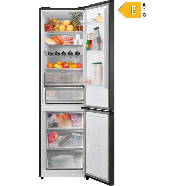 Combina frigorifica VIVAX CF-3781DNF BG, 378L, Clasa E, Total No Frost si No Frost Multi Air Flow, Termostat digital LED, Iluminare LED, Fast Freeze, Avertizare sonora, Usi reversibile, H 197cm, Sticla Neagra