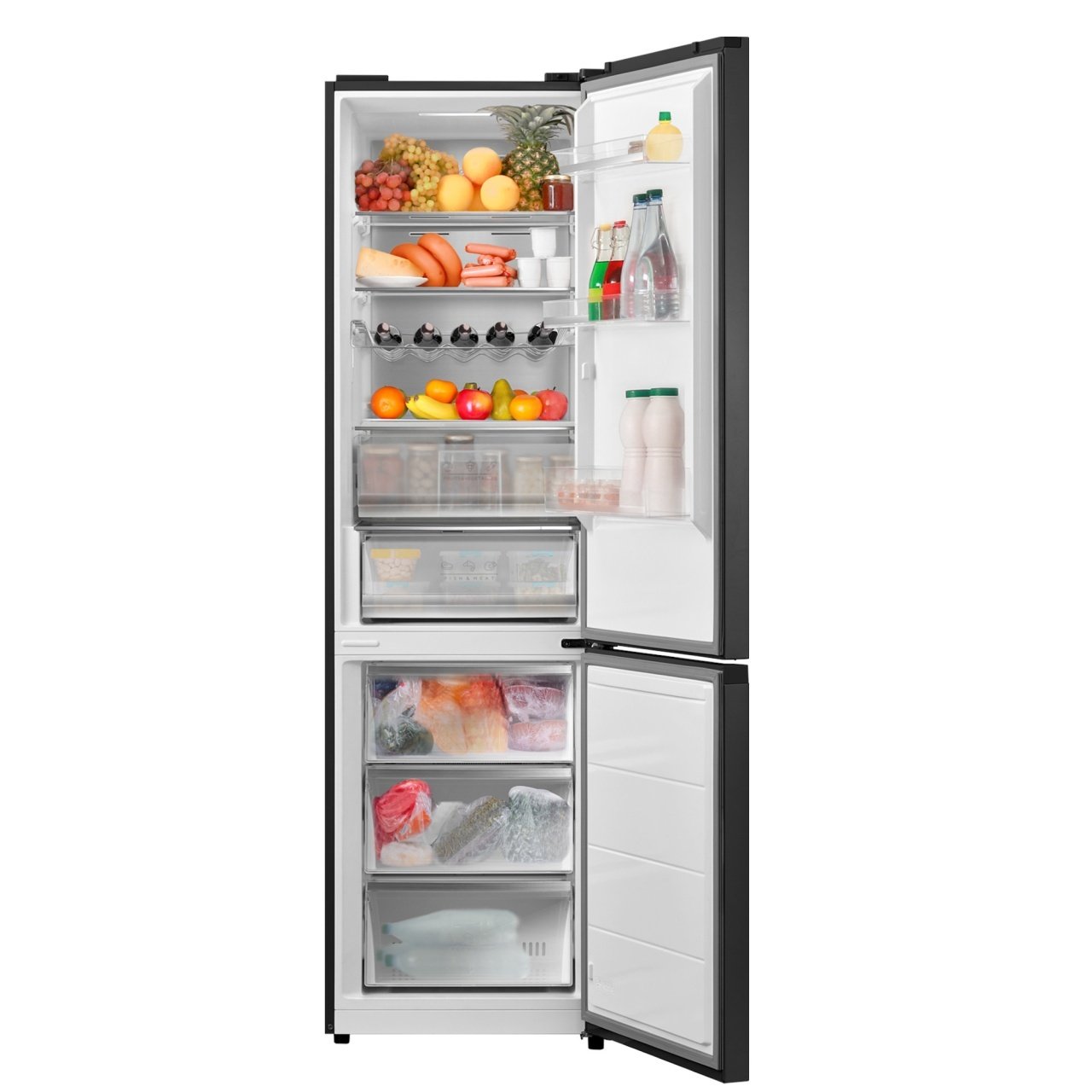 Combina frigorifica VIVAX CF-3781DNF BG, 378L, Clasa E, Total No Frost si No Frost Multi Air Flow, Termostat digital LED, Iluminare LED, Fast Freeze, Avertizare sonora, Usi reversibile, H 197cm, Sticla Neagra