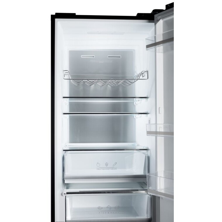 Combina frigorifica VIVAX CF-3781DNF BG, 378L, Clasa E, Total No Frost si No Frost Multi Air Flow, Termostat digital LED, Iluminare LED, Fast Freeze, Avertizare sonora, Usi reversibile, H 197cm, Sticla Neagra