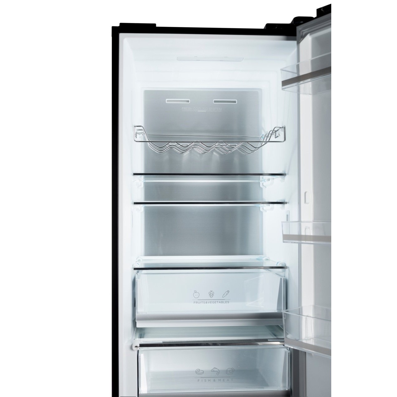 Combina frigorifica VIVAX CF-3781DNF BG, 378L, Clasa E, Total No Frost si No Frost Multi Air Flow, Termostat digital LED, Iluminare LED, Fast Freeze, Avertizare sonora, Usi reversibile, H 197cm, Sticla Neagra