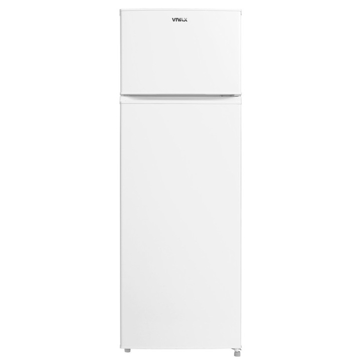 Frigider cu doua usi VIVAX DD-235E W, 235L, Clasa E, Termostat reglabil, Iluminare LED, Usi reversibile, Suprafata painted metal, 4 Rafturi de Sticla securizata, H 160 cm, Alb