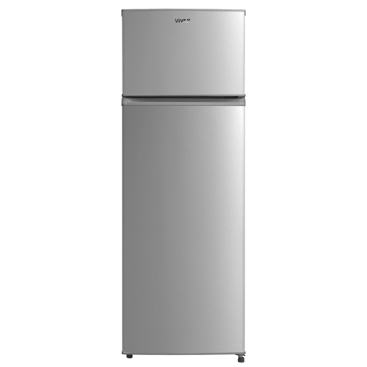 Frigider cu doua usi VIVAX DD-235E X, Capacitate Net 235L, Clasa E, Termostat reglabil, Iluminare LED, Usi reversibile, 4 Rafturi de Sticla securizata, Inaltime 160 cm, Inox