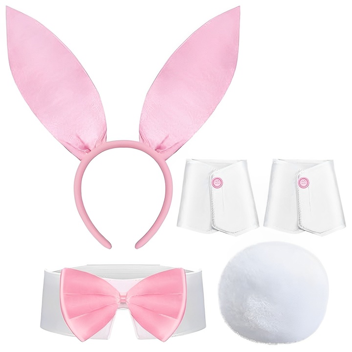 Set costum iepuras 5 piese, TREXORA, alb\roz