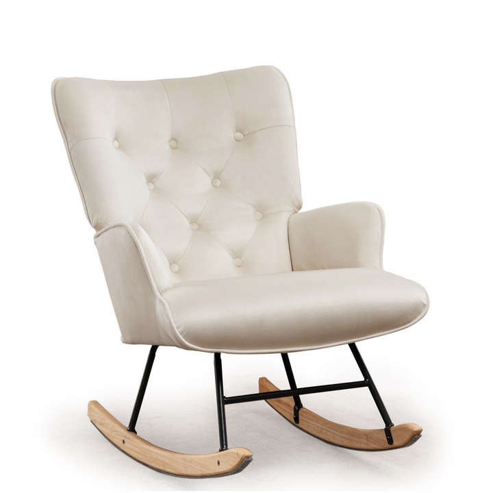 Fotoliu balansoar Korser, material catifea, buzunare laterale, ergonomic, 64x97x86cm, bej