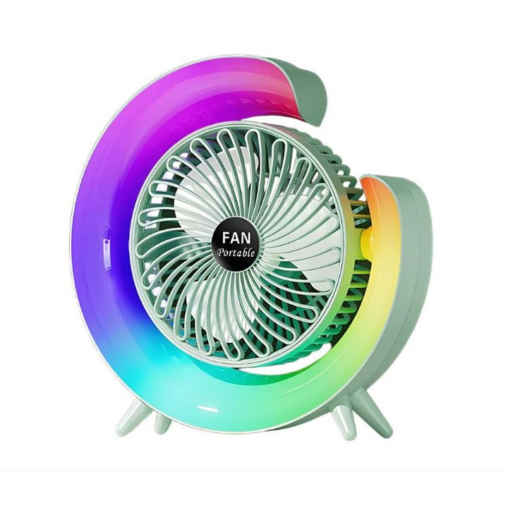 Ventilator Portabil RGB CARODIS, 1800mAh, Reincarcabil USB, Lumina Ambientala, Design Modern