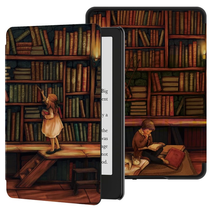 Калъф за Kindle Paperwhite и Paperwhite Signature Edition 6.8 инча, TPU с текстилна текстура и каишка за ръка на гърба, магнитен калъф с функция Smart Wake-up/Sleep, sundiguer, Многоцветен