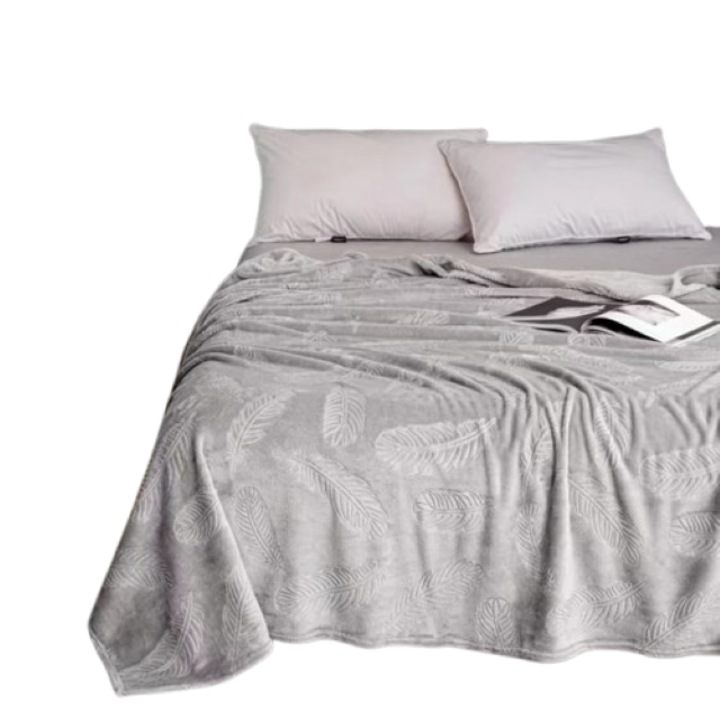 Patura Fina Cocolino, Frunze Tropicale Embosat, Uni, 200x230cm, Gri Deschis