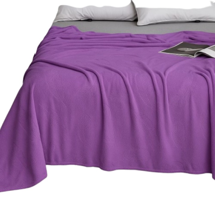 Patura Fina Cocolino, Frunze Tropicale Embosat, Uni, 200x230cm, Mov