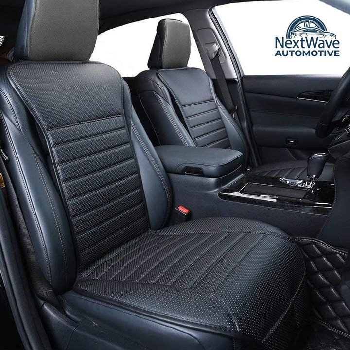 Husa scaun auto universala NextWave®️, ofera protectie scaun fata, universala, masina personala, taxi, ride sharing, antialunecare, material respirabil, pentru toate sezoanele, Piele PU, negru - 1