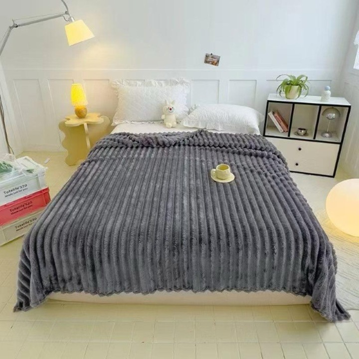 Patura Fina Cocolino, Model Embosat Dungi, Uni, 200x230cm, Gri Inchis