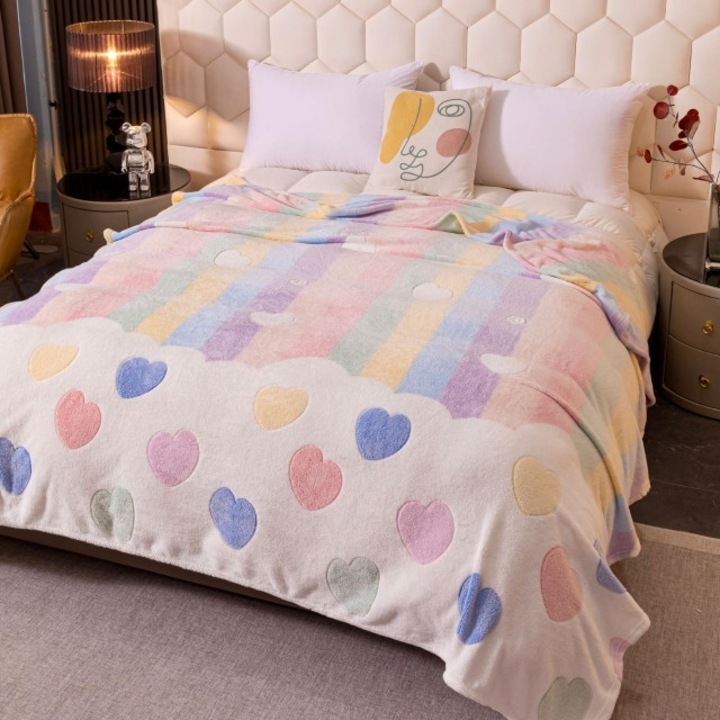 Patura Fina Cocolino, Jojo Home, Imprimeu Multicolor Pastel, 200x230cm