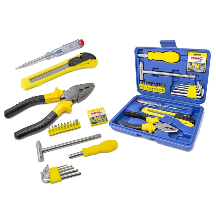 11 darabos szerszámkészlet, WMC, 6"-os kombináció, kalapács, bitek, 0,600 kg