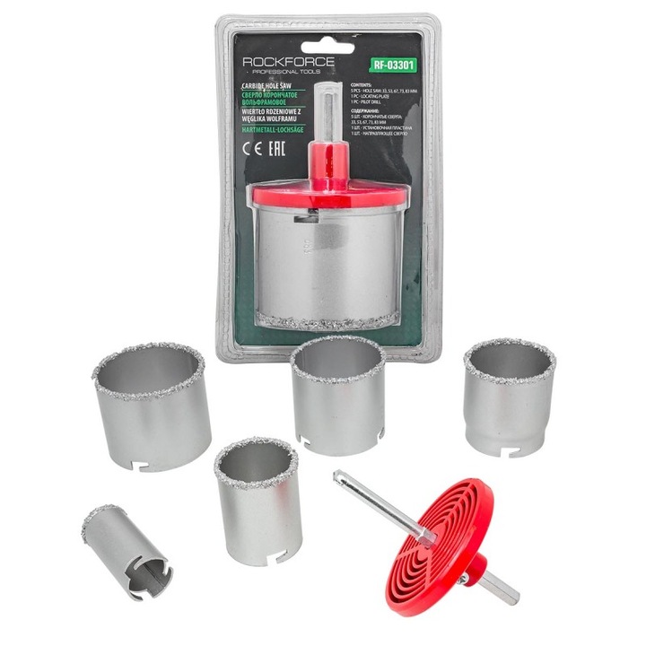 Set de burghie pentru ceramica si gresie Rockforce, 7 bucati, 33x53x67x73x83mm