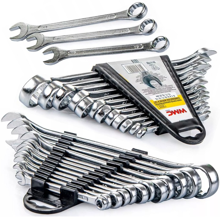 12 darabos laposfuratú villáskulcs készlet, 6-22 mm, WMC, krómozott, tárolórekesszel