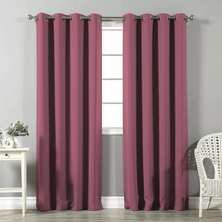 Комплект от 2 завеси, затъмняващи, закопчаване с халки, 140 x 250 см, Прашно розово