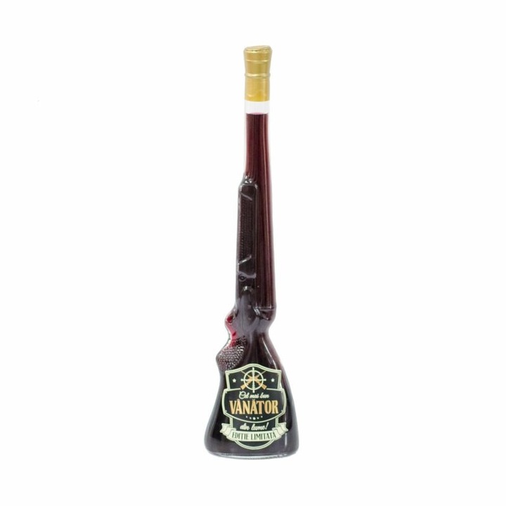 Vin de Calitate in sticla Decorativa in forma de Pusca, cu mesajul Cel mai bun Vanator din Lume, 0.5 l, 46 cm