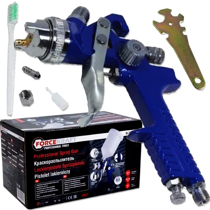 FORCEKRAFT festékszóró pisztoly, 600 ml, fúvóka 1,4 mm, szórási szélesség 180-250 mm, komplett készlet