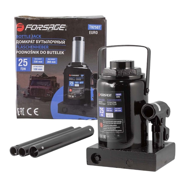 Elevator hydraulic cu piston 25 tone, FORSAGE, inaltime 230-360mm, culoare neagra, greutate 17kg