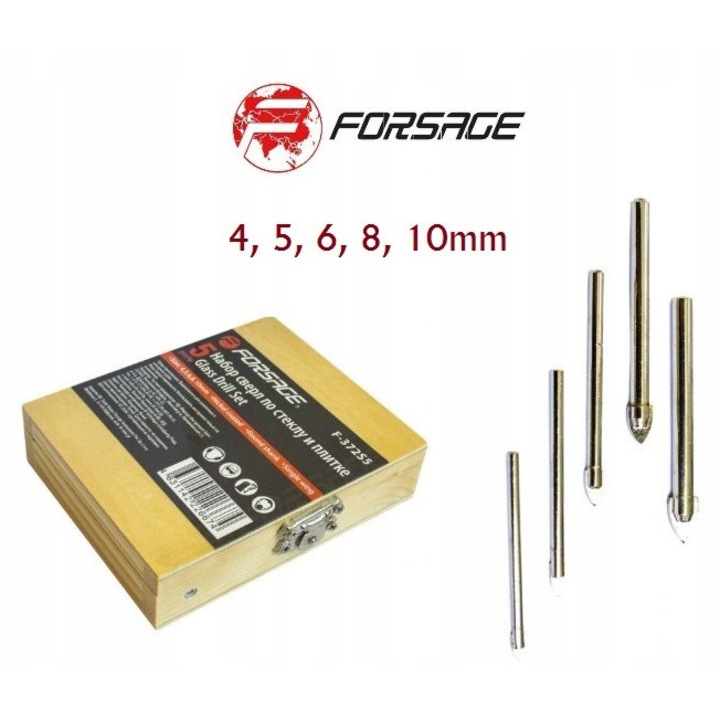 Üveg- és csempefúró készlet, 5 darabos, 4-10 mm, 2 vágóél, hengeres