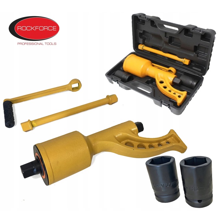 Rockforce 1:78-as bolygóműves kerékkulcs, 6800 Nm, készlet hosszabbítóval és dugókulccsal 32 mm, 33 mm, 10 kg