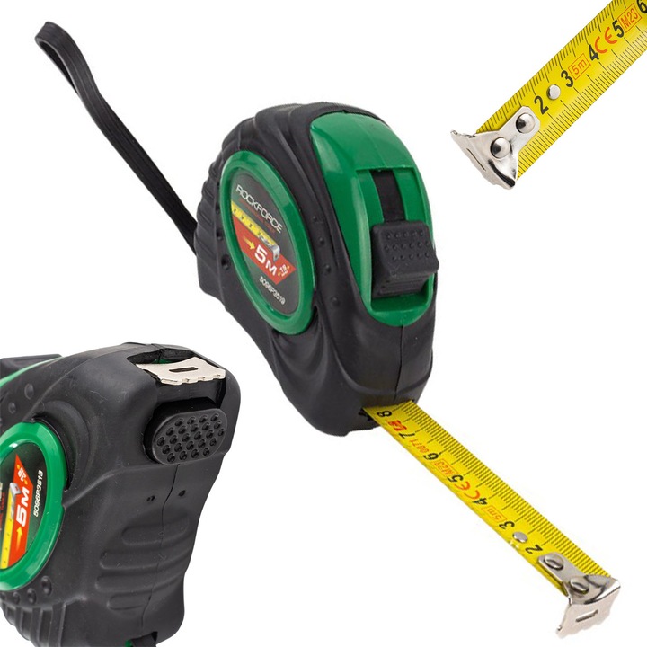 Ruleta, Rockforce 5m x 19mm, ABS, cu blocare, cu clips