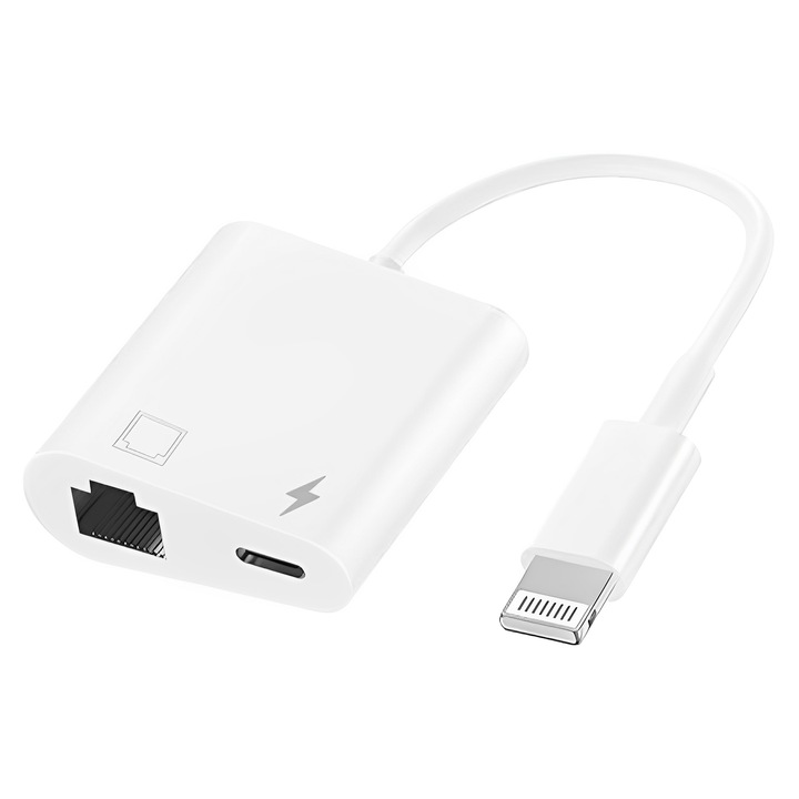 Adaptor Ethernet LAN 2-in-1 TREXORA alb, 10/100Mbps, port de încărcare incorporat