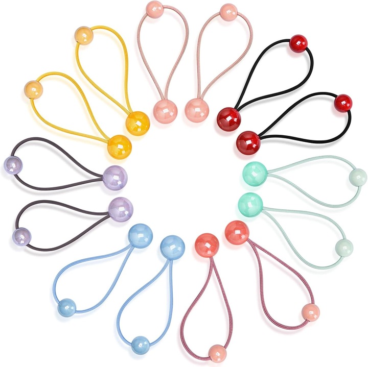 Set 7 perechi elastice pentru par cu bile colorate, accesorii hair styling, multicolor