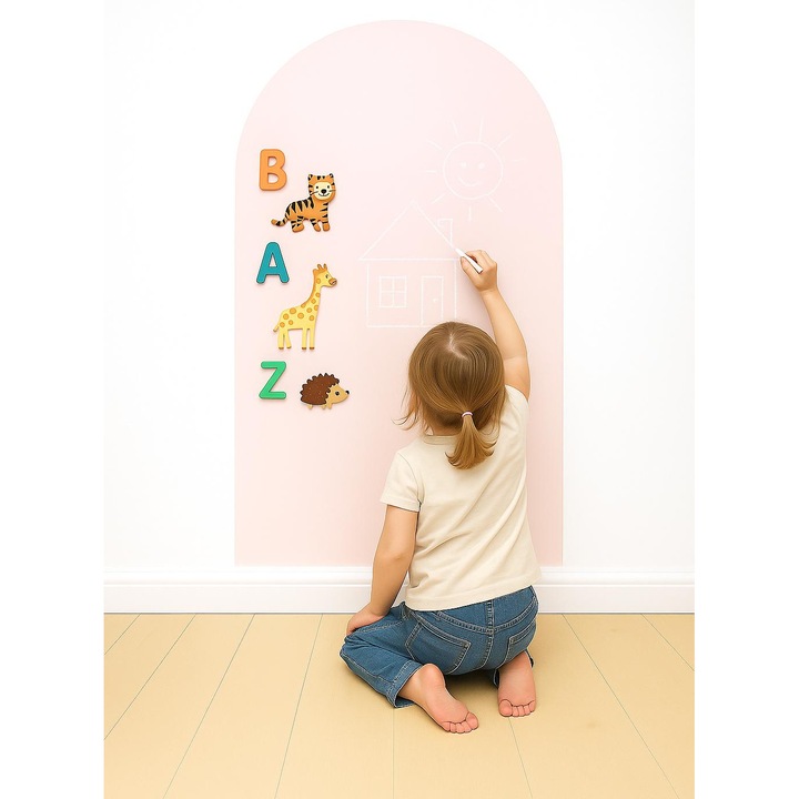 Tabla Magnetica Adeziva De Perete Pentru Copii MagPlay, 60x100 Cm, Scriere, Desen, Joc Educativ, Roz