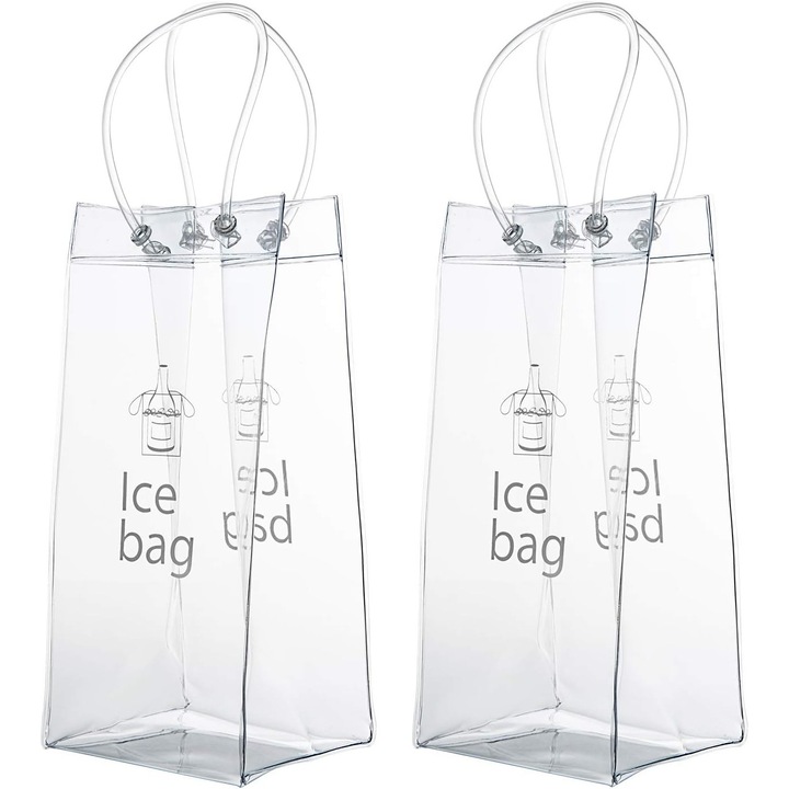 Set 2 suporturi bauturi transparente, 25.5x11.5x10.5cm, cu manere pentru sticle de vin sau sampanie