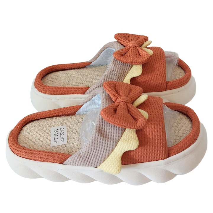 Papuci Dama Premium Bambus, Talpa Cusuta Spuma EVA, Moi si Confortabili, Maro, 36-37