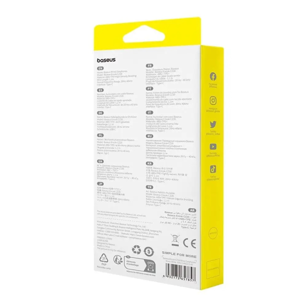 Casti cu microfon Baseus Encok CZ20 alb, 1,1m USB-C
