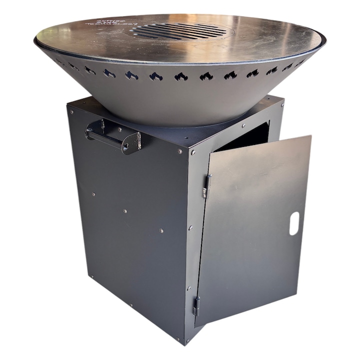 Gratar de gradina Rotund 4 in 1 diametru 75 cm firepit Flacari cu Plita rotunda 10 mm Otel dur