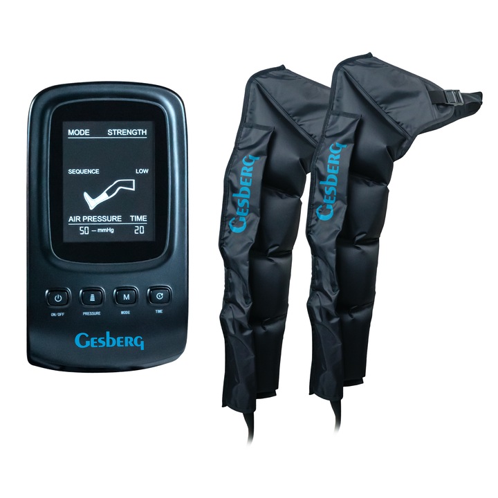 Masajer GESBERG Presso Health (fara mansete pentru picioare) + 2x mansete pentru brate, presoterapie/ drenaj limfatic, 4 camere, 12W, negru