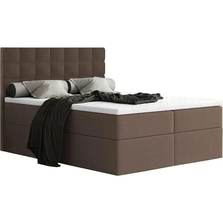 Pat dublu matrimonial MERA 200x200 cu saltea Bonell, 2 lazi de depozitare, tip boxspring (Maro Aura 04)