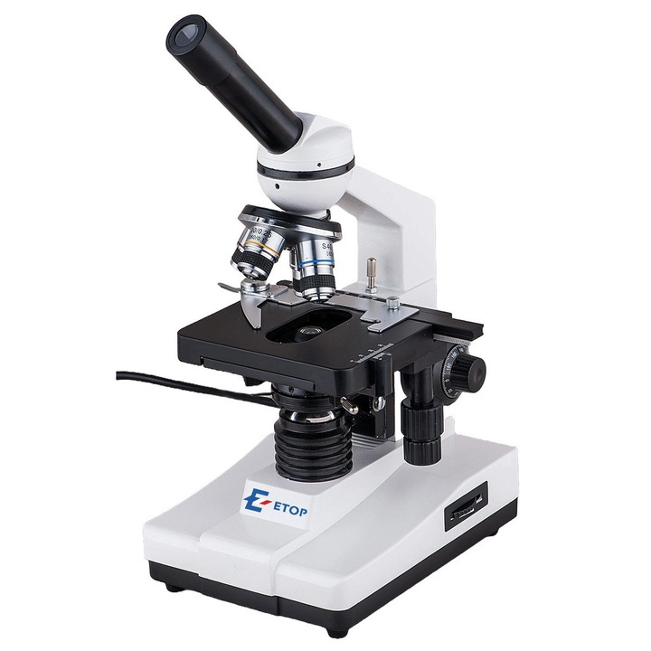 Биологичен монокулярен микроскоп E-ETOP, HQ-100A, увеличение 40х-1600х, бял