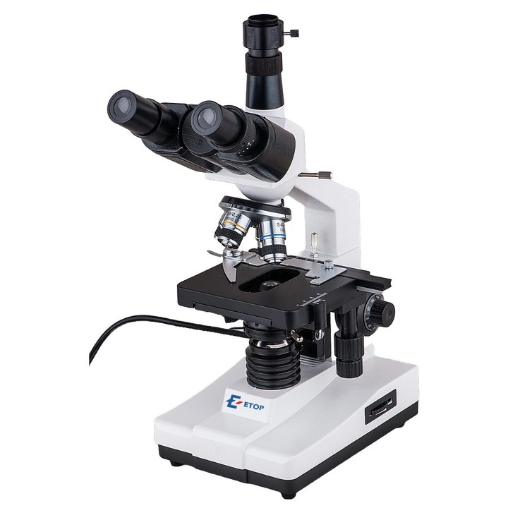 Биологичен тринокулярен микроскоп E-ETOP, HQ-100T, увеличение 40х-1600х, бял